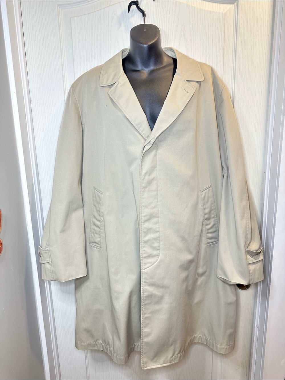 Men's Beige / khaki Trench Coat - Classic Single-Breasted faux fur lining sz 44 - Picture 13 of 15